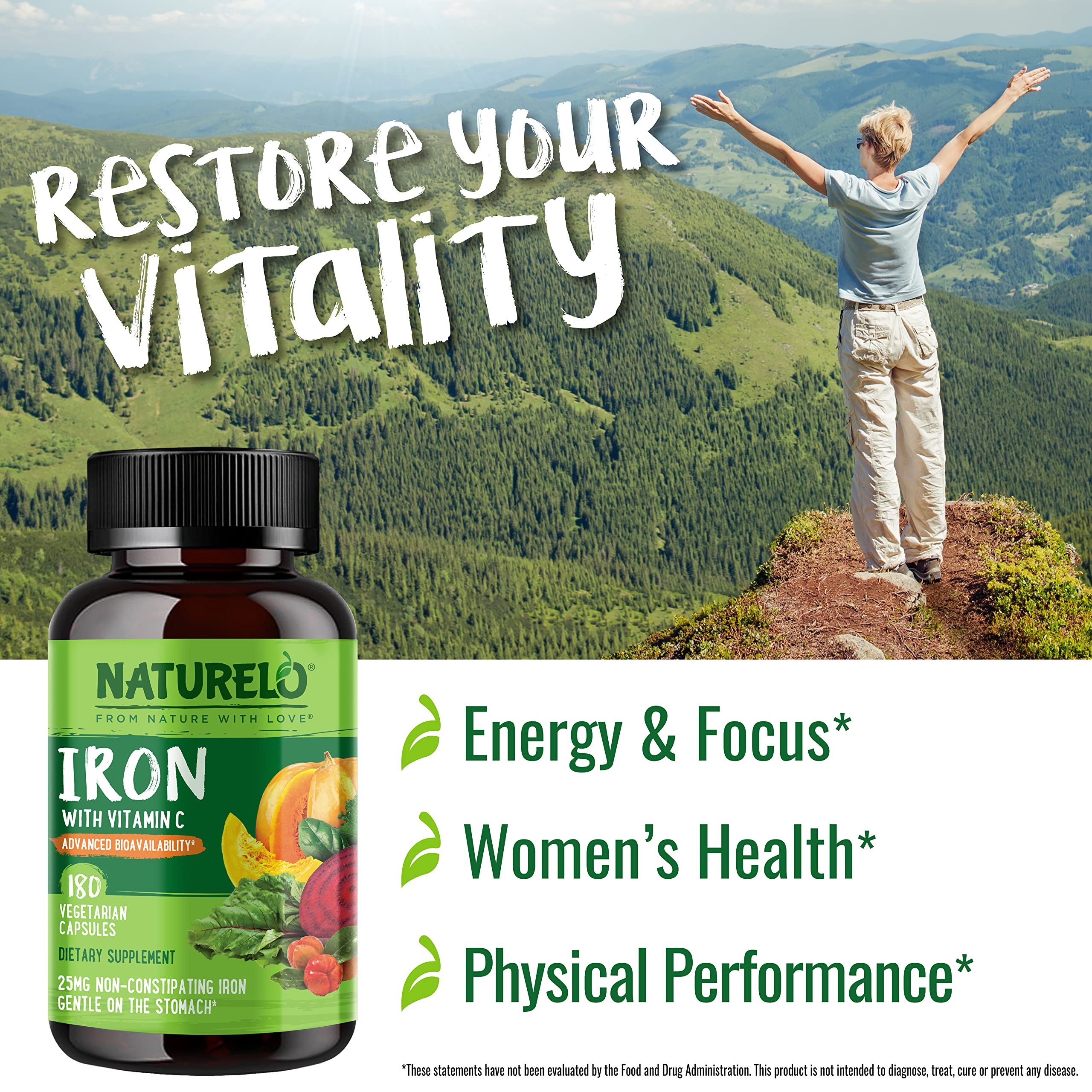 Amazon.com: NATURELO Vegan Iron Supplement with Vitamin C and